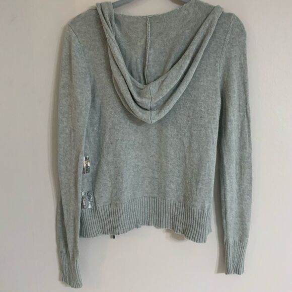 Aeropostale Grey Silver Sequin Hoodie Jacket juniors Medium Holiday Knit Sweater - Picture 7 of 8